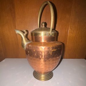 vintage copper & brass teapot w/lid